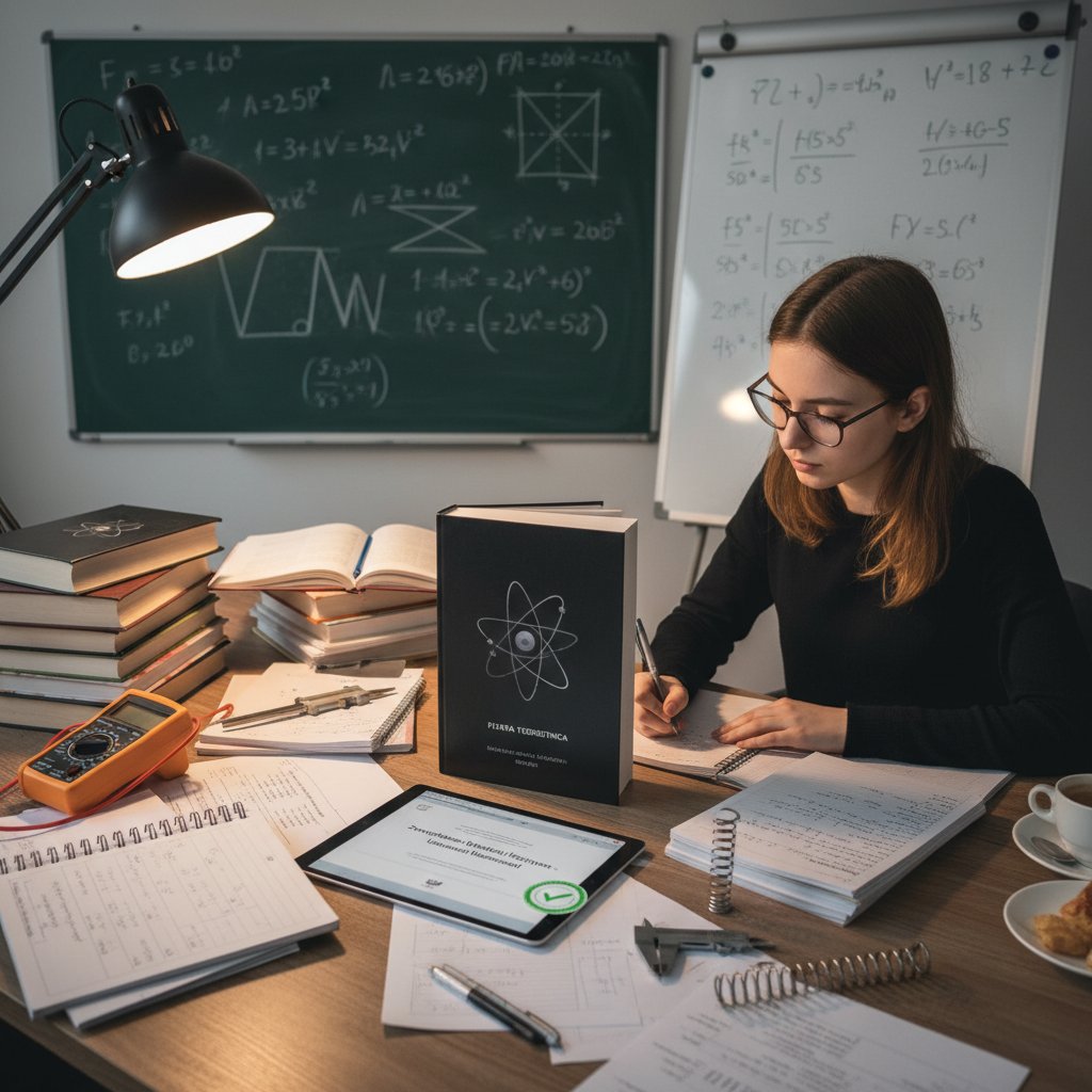 Studentka analizująca materiały weryfikowane z fizyki statystycznej przy biurku