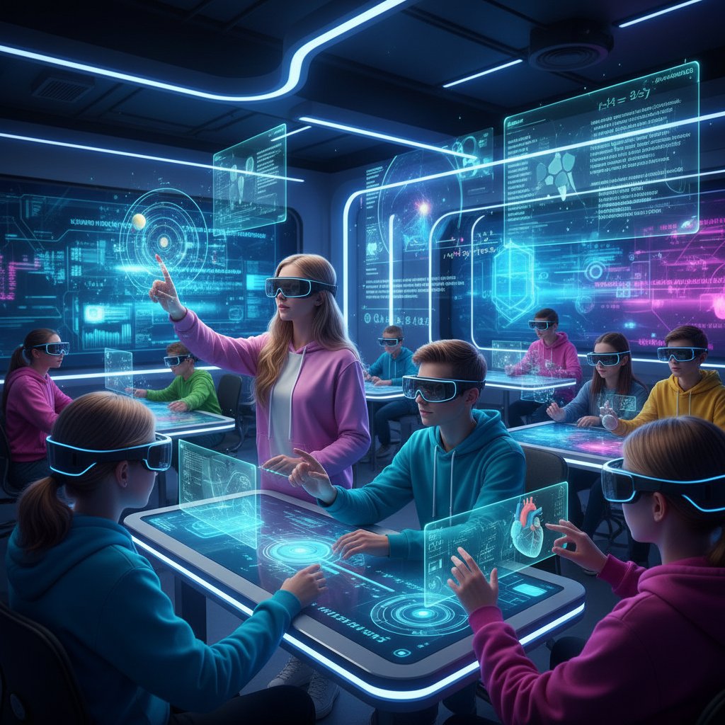 Nowoczesne technologie w edukacji online w Polsce – polscy uczniowie korzystający z okularów AR w klasie przyszłości