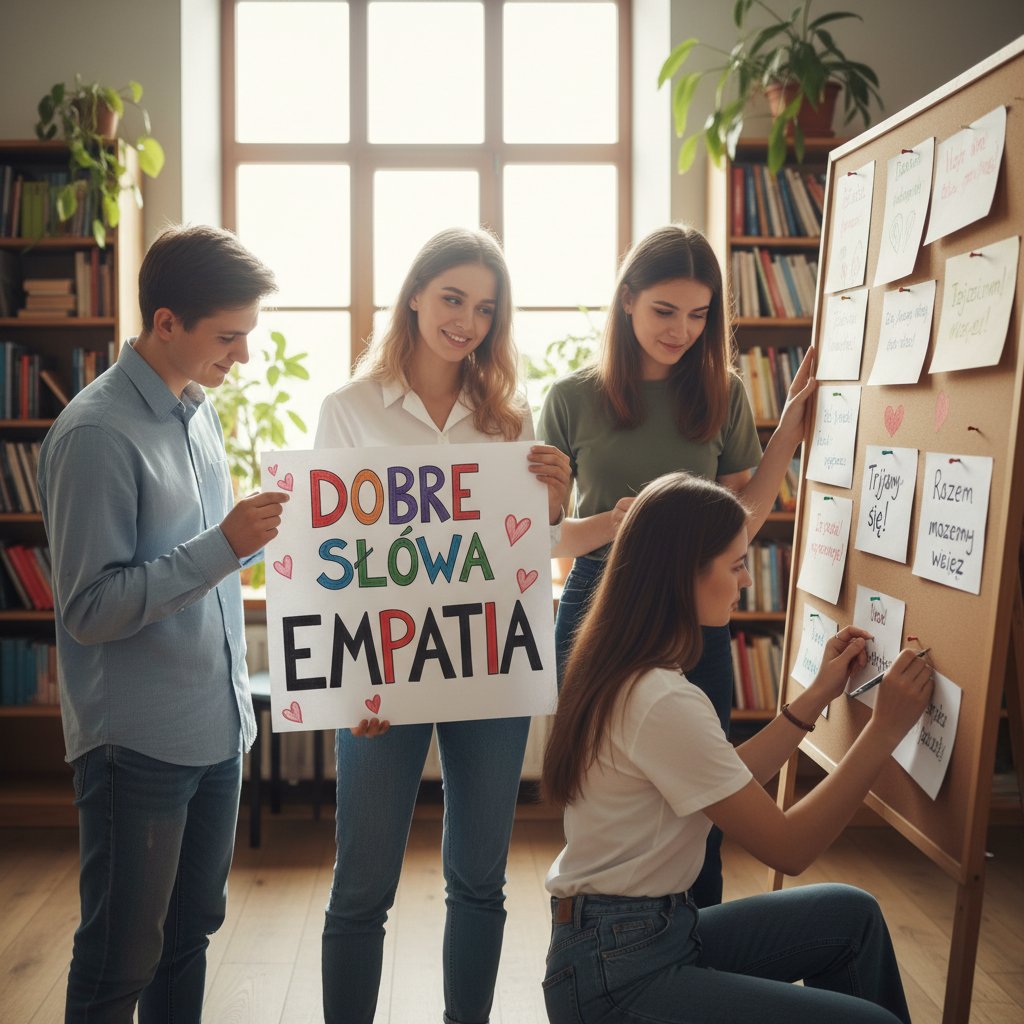 Polscy uczniowie grający w Kind Words, wyglądający na zamyślonych i zaangażowanych, gry online, empatia, emocje