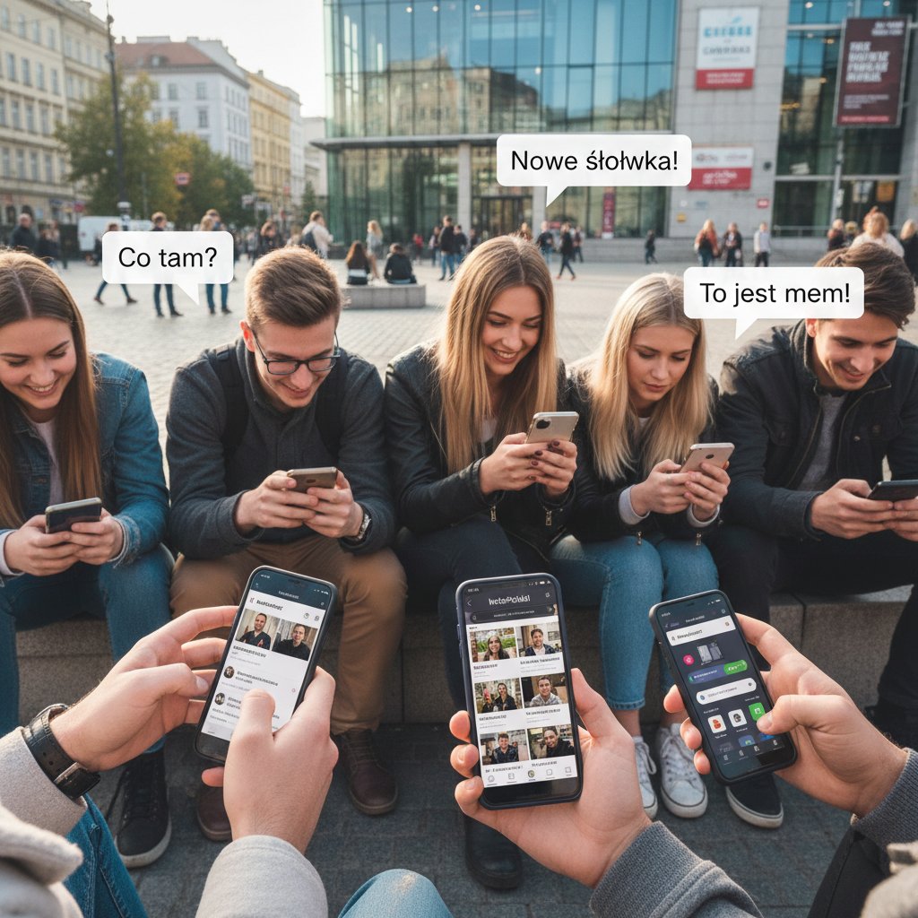 Polscy uczniowie korzystający ze smartfonów, zaniedbujący interpunkcję w social media