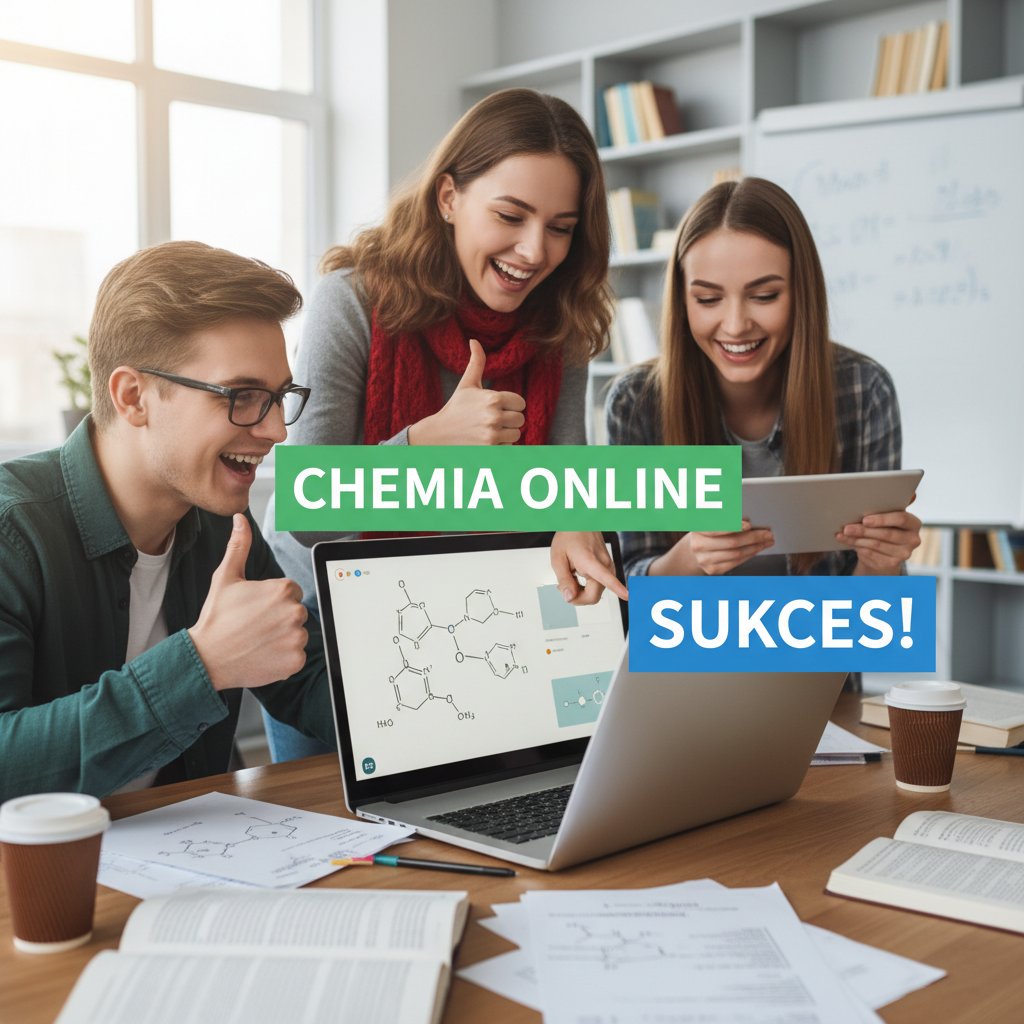 Uczniowie świętujący wspólne sukcesy z nauki chemii online