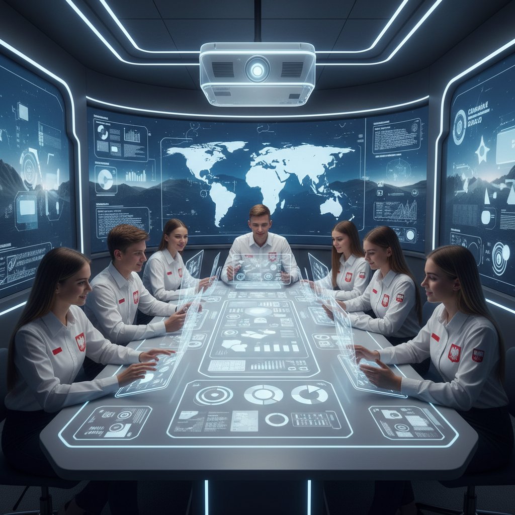 Grupa uczniów korzystająca z nowoczesnych tabletów i laptopów w klasie, edukacja cyfrowa, przyszłość egzaminów