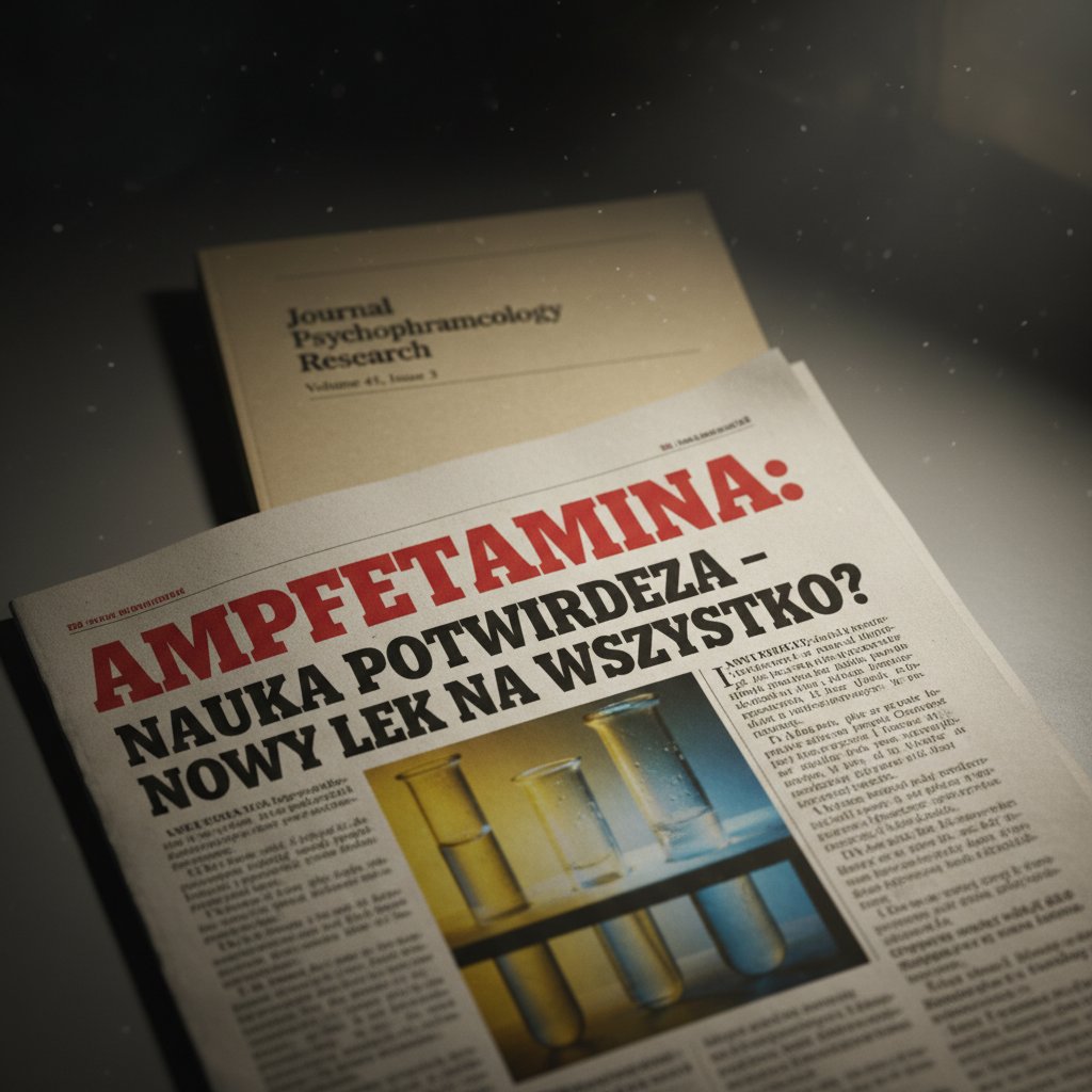 Nagłówek tabloidu o amfetaminie obok naukowego czasopisma – kontrast podejścia