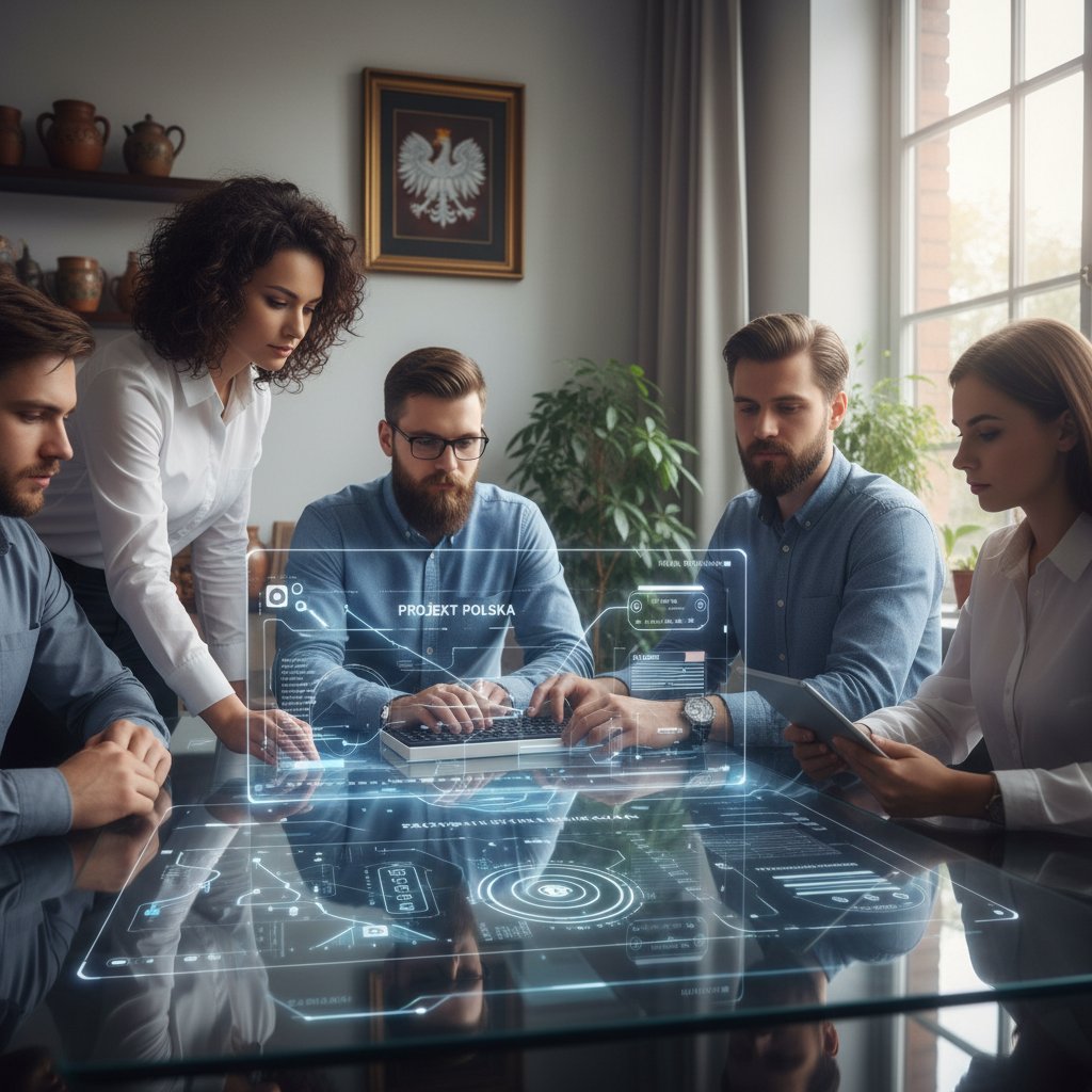 Zespół pracujący z inteligentnymi narzędziami w polskiej firmie