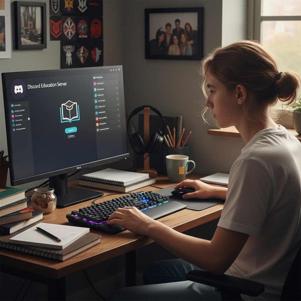 Polski nastolatek loguje się na Discordzie, szukając serwera edukacyjnego