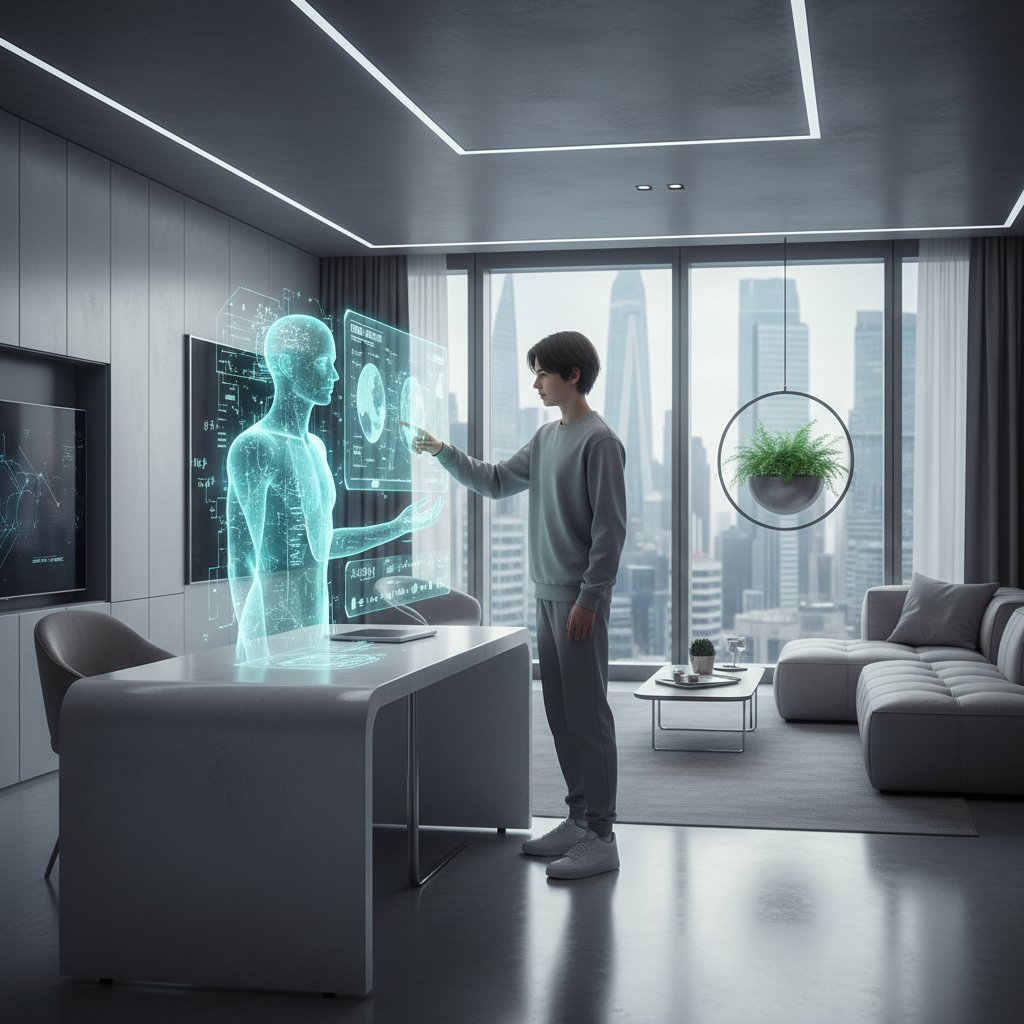 Nowoczesna scena edukacyjna: nastolatek korzystający z AI tutora w polskim mieszkaniu