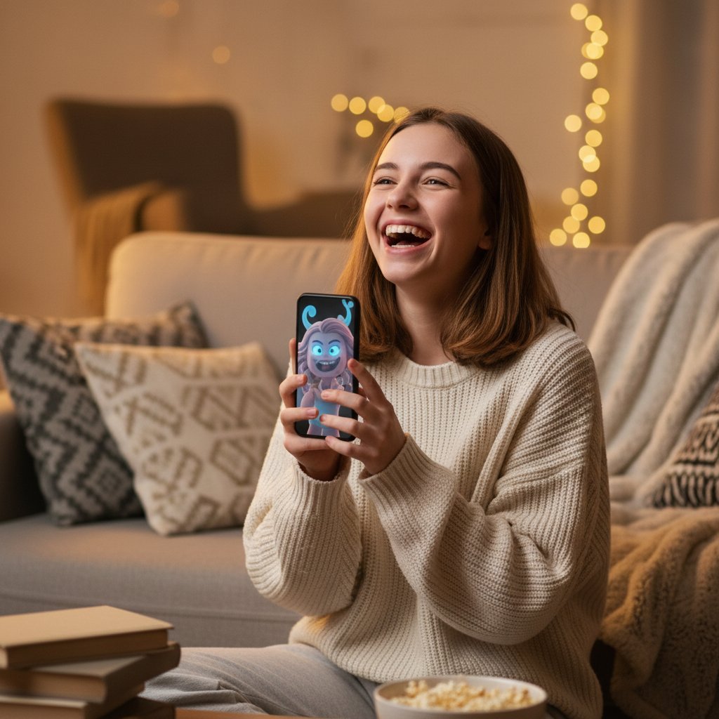 Nastolatek korzystający z wirtualnego kumpla do kreatywnej zabawy