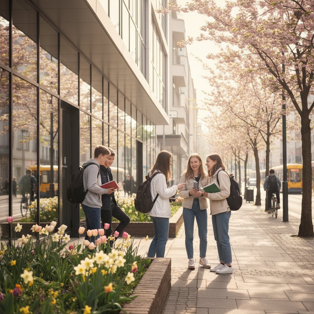 Polscy nastolatkowie czekający przed nowoczesną kliniką zdrowia, szczepienie przeciw HPV w centrum uwagi