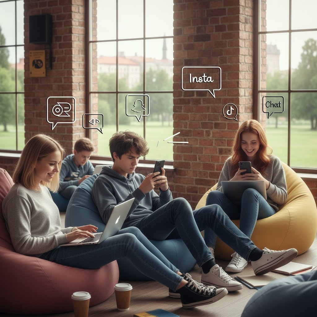 Polska młodzież korzystająca z telefonów i laptopów, immersja w świecie Meta