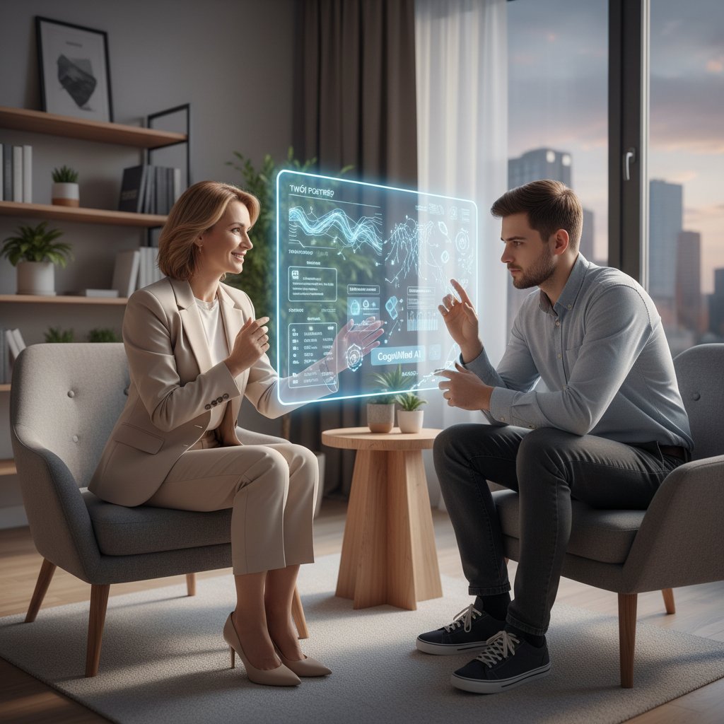 Polski terapeuta korzystający z aplikacji AI podczas sesji