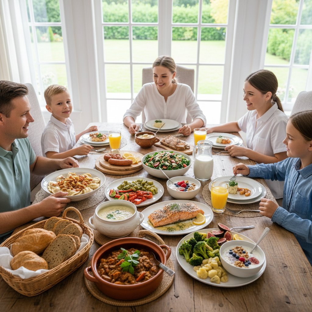 Wspólny stół z tradycyjnymi polskimi i nowoczesnymi daniami z wapniem