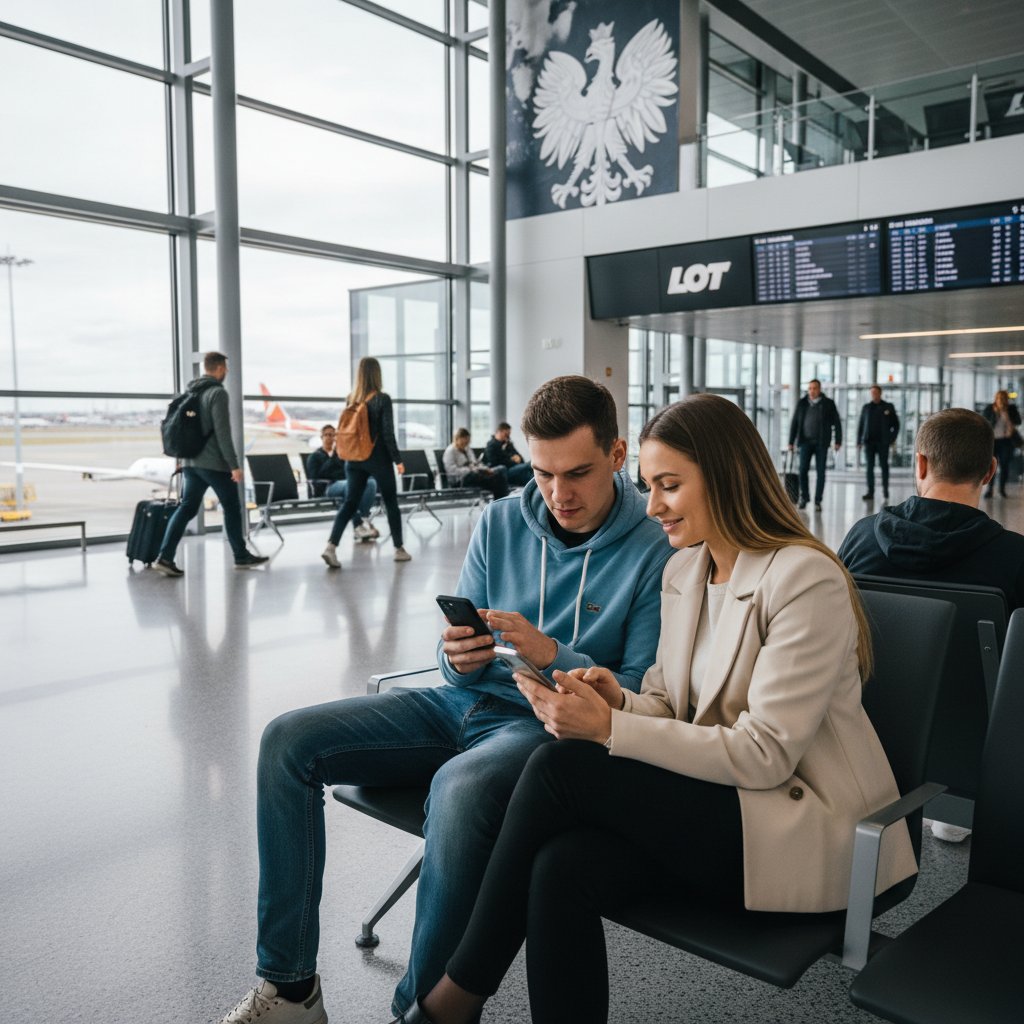 Polacy porównują ceny biletów lotniczych na smartfonach na lotnisku