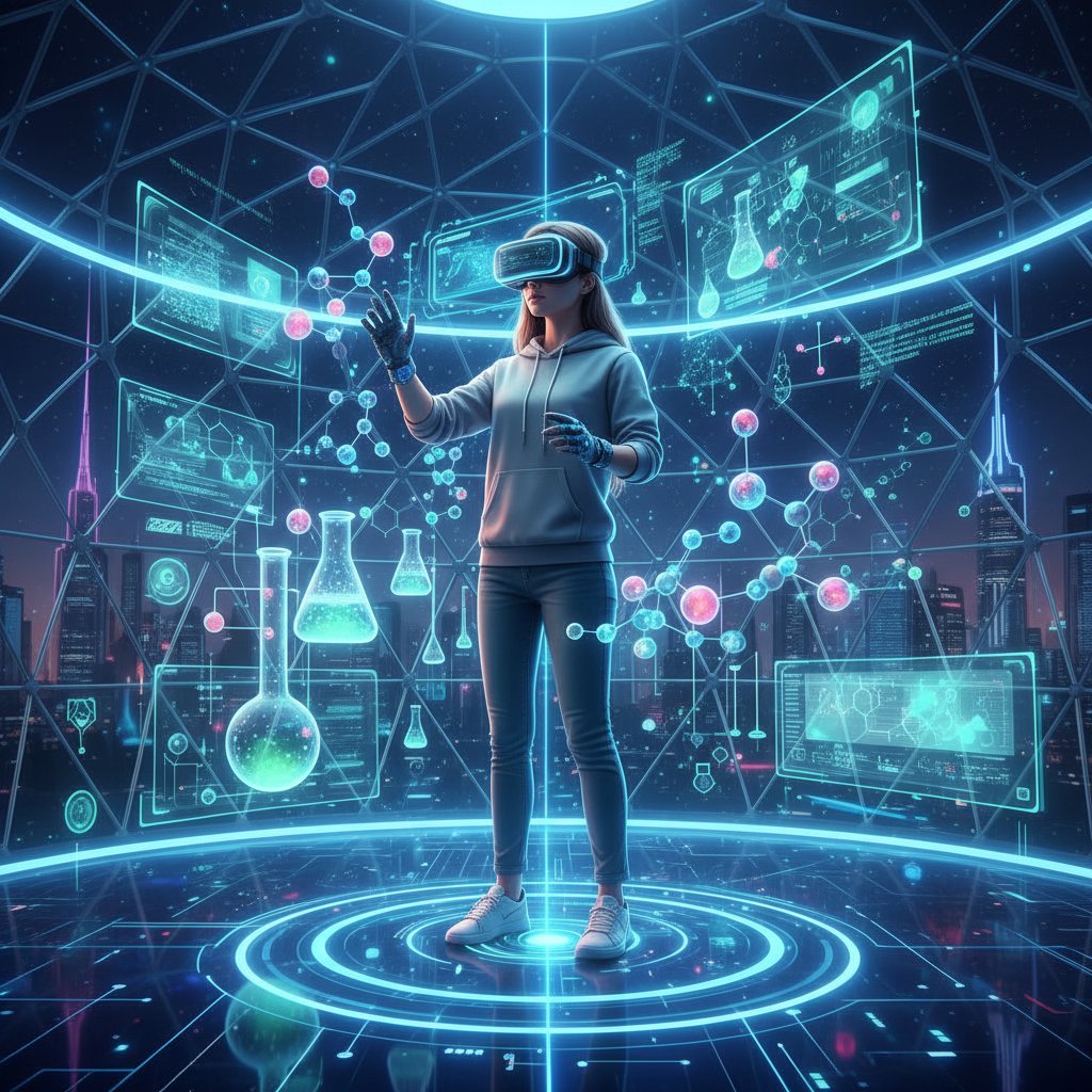 Student korzystający z okularów AR podczas ćwiczeń z chemii