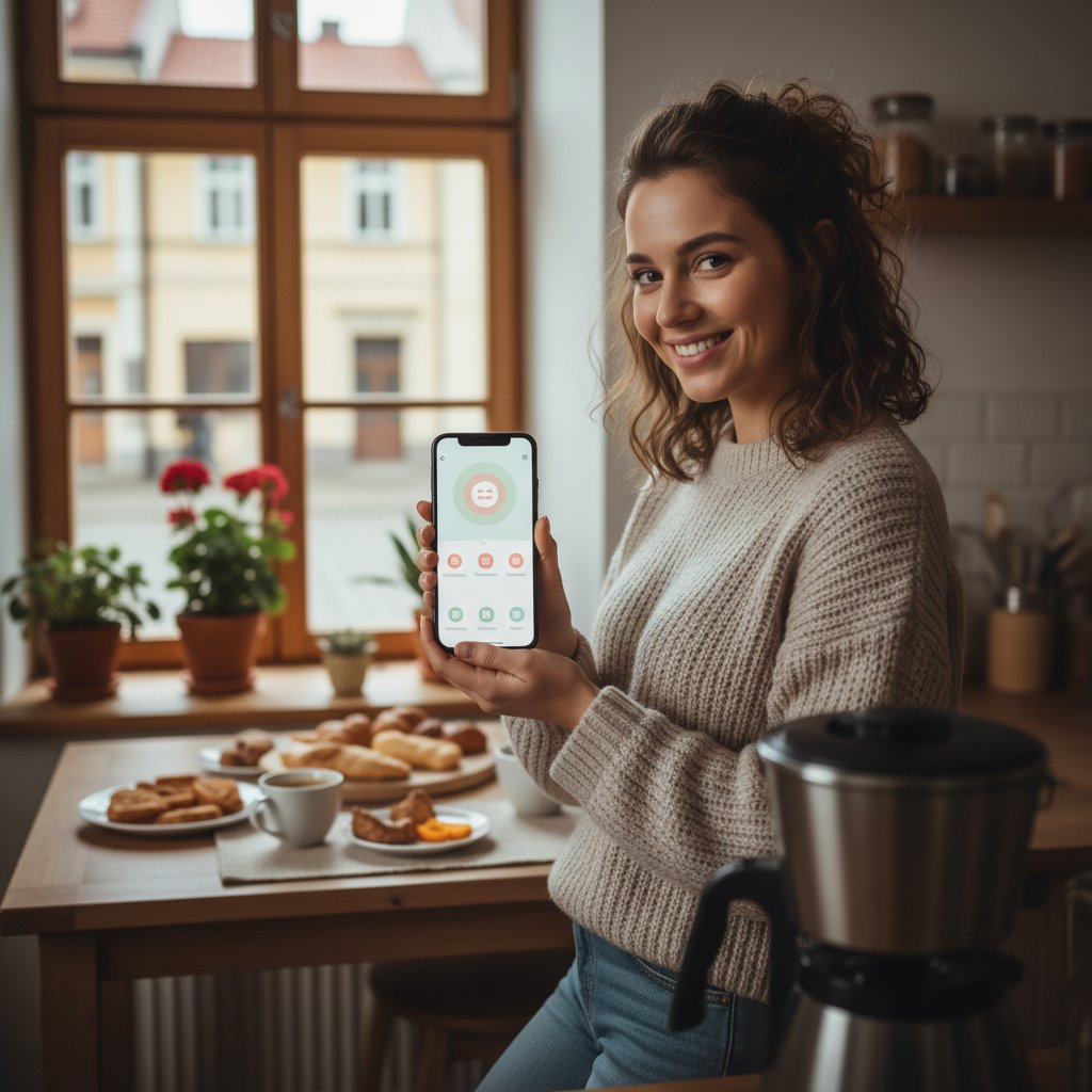 Automatyzacja w codziennym życiu – zdjęcie Polki korzystającej z aplikacji mobilnej z AI