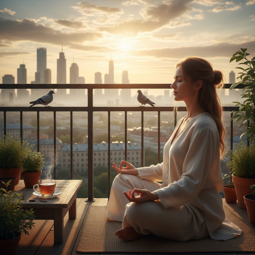 Kobieta medytująca o wschodzie słońca – wpływ nawyków na zdrowie psychiczne