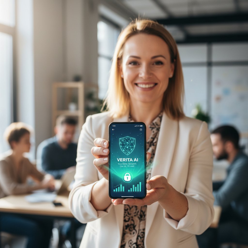 Polska klientka rozmawiająca z AI przez aplikację mobilną, ilustracja zaufania do automatyzacji