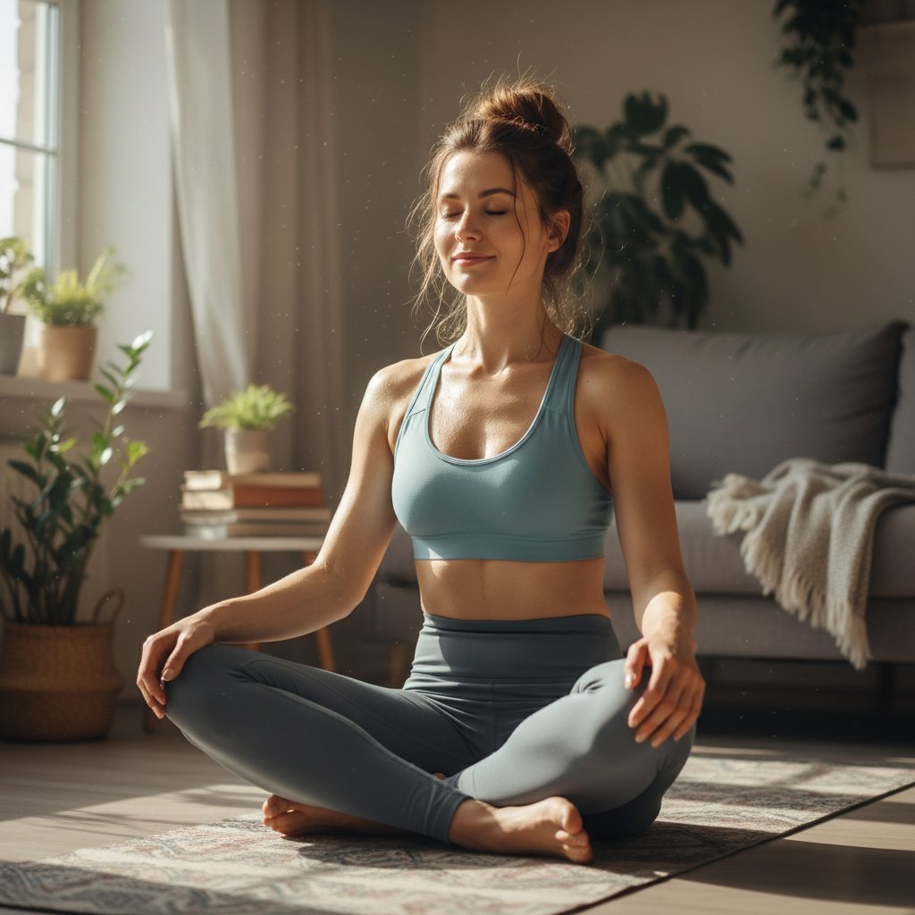 Kasia po udanym treningu pilates online w domu