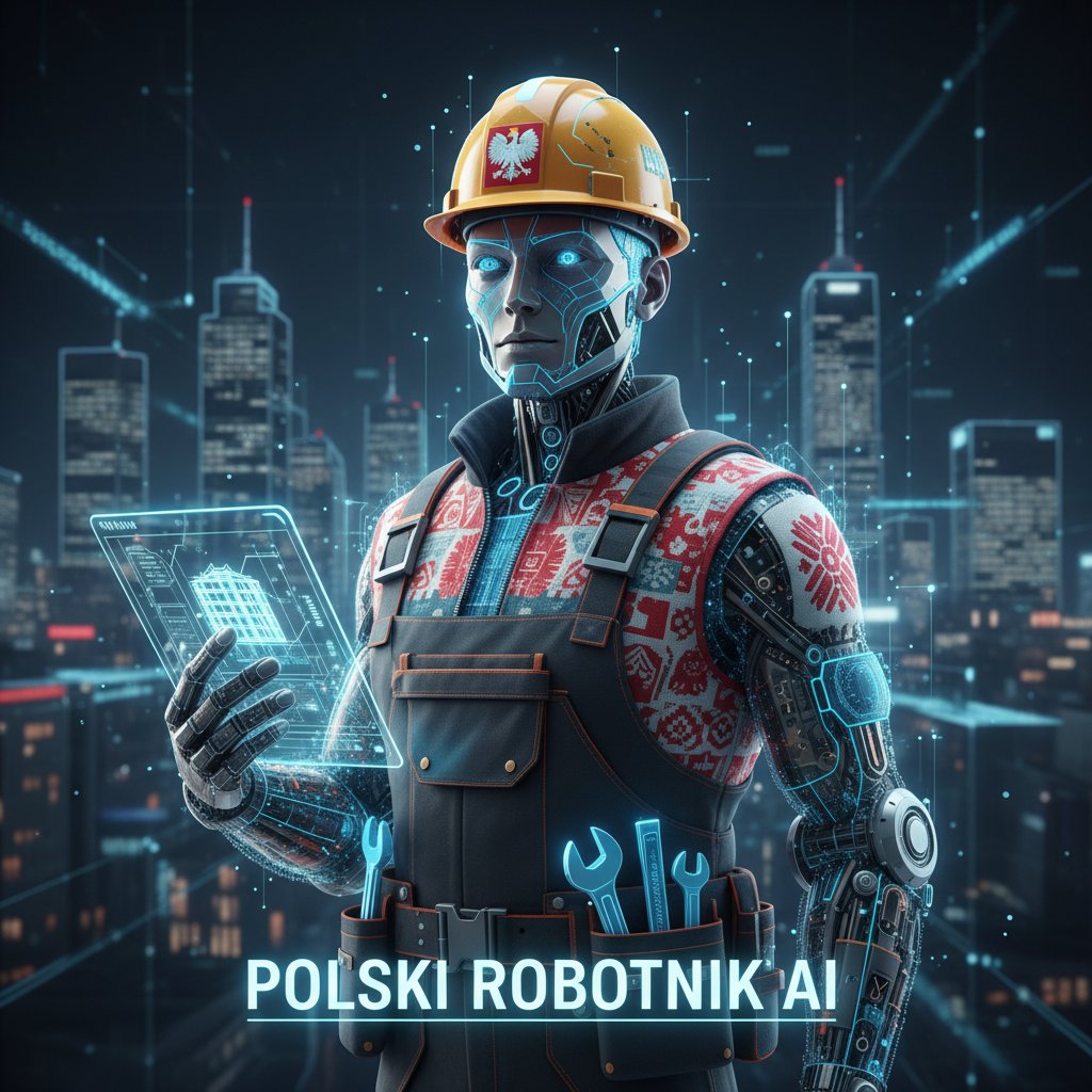 Portret polskiego pracownika obok awatara AI