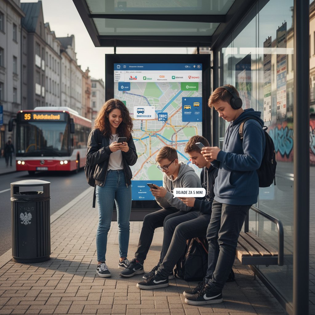 Polska młodzież korzysta z popularnych aplikacji mobilnych na przystanku