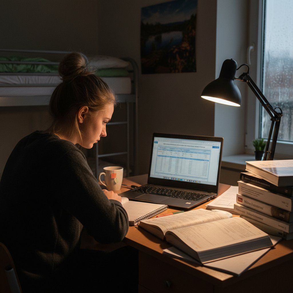 Polska młodzież samodzielnie ucząca się do egzaminu przy komputerze z podręcznikami