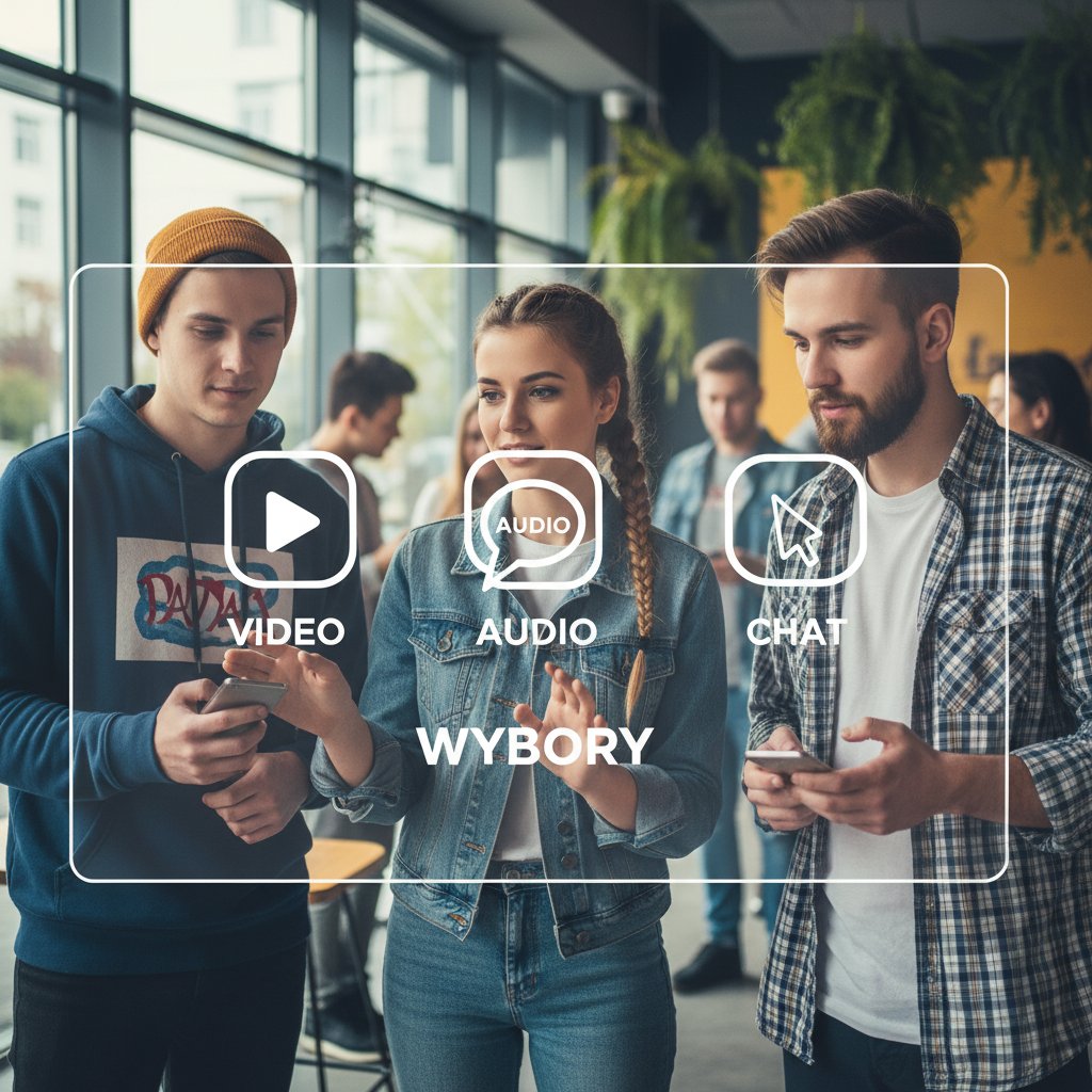 Młodzi Polacy podczas rozmowy online przez tekst, wideo i audio