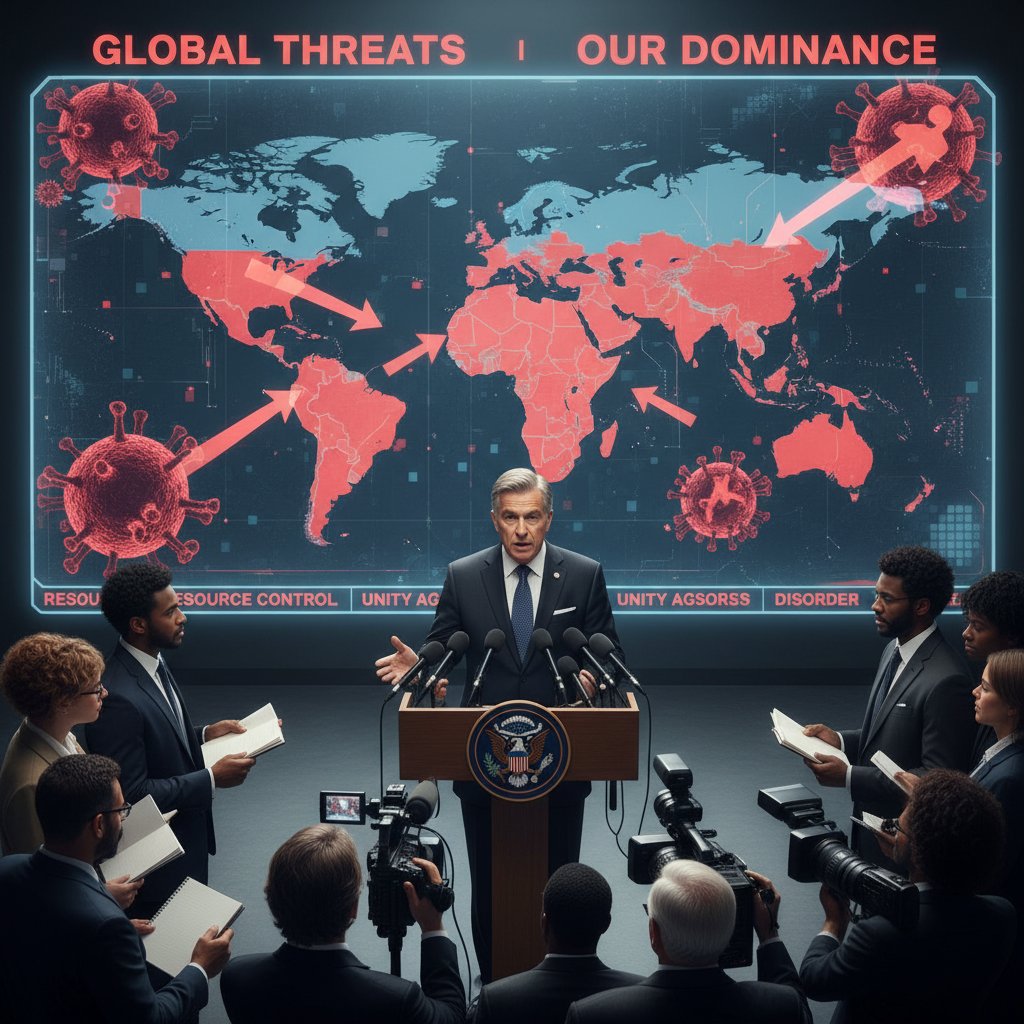 Polityk pokazujący mapę na ekranie podczas konferencji prasowej