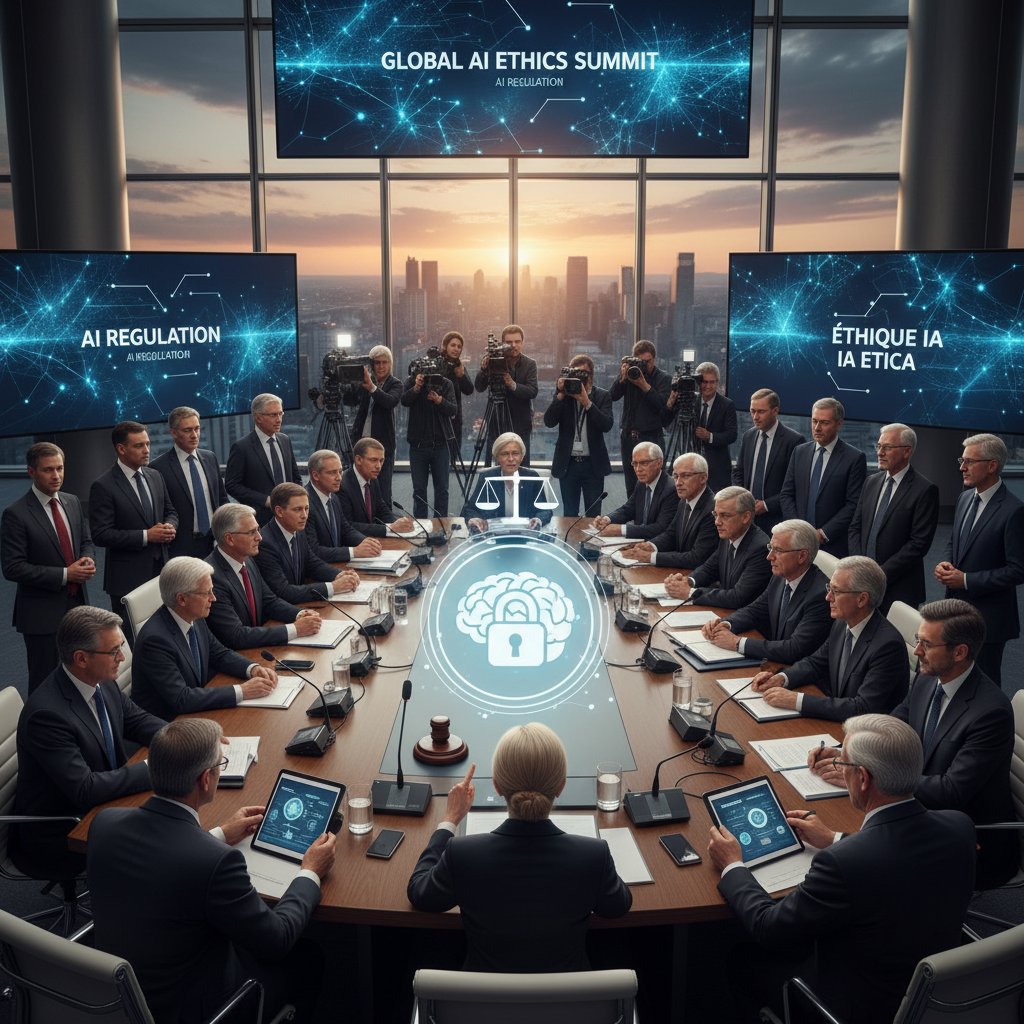Politycy z różnych krajów debatują o AI, słowa kluczowe: regulacje AI, etyka, międzynarodowa konferencja