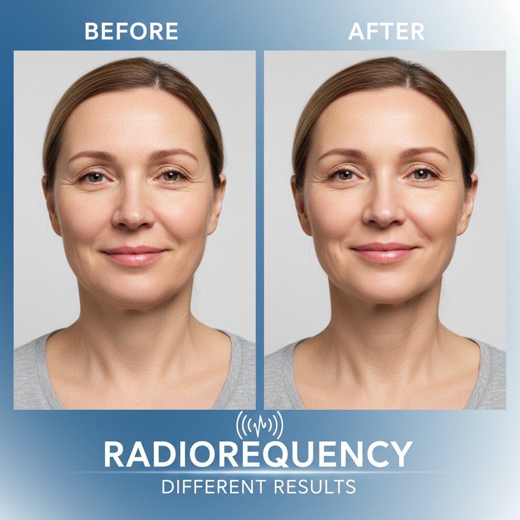 Portrety trzech osób przed i po radioliftingu – widoczne różne efekty zabiegu