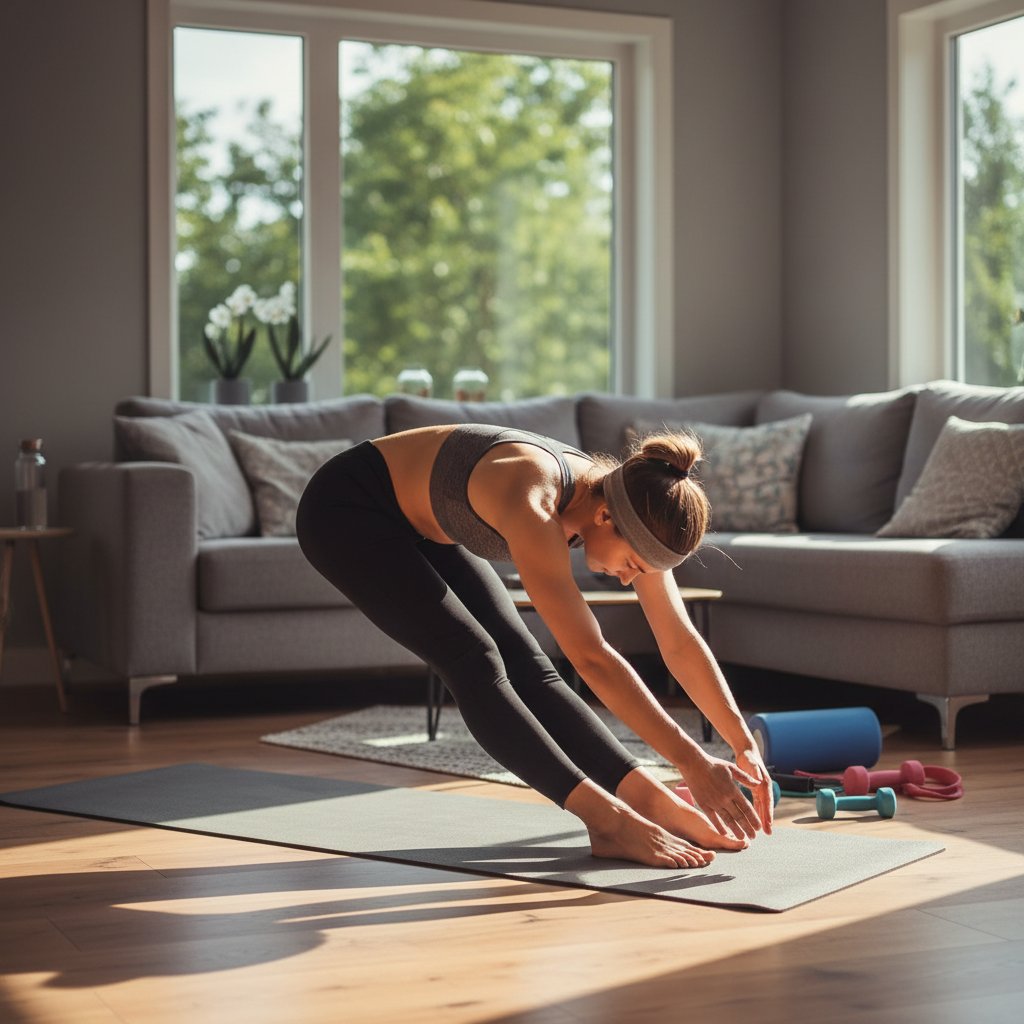 Regeneracja po treningu – leżąca osoba rozciągająca mięśnie na macie