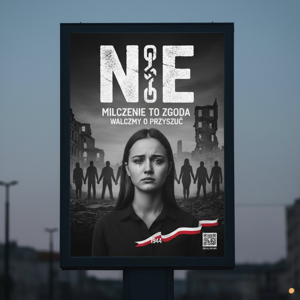 Mocny plakat kampanii społecznej w Warszawie, emocjonalny przekaz, kreatywna estetyka