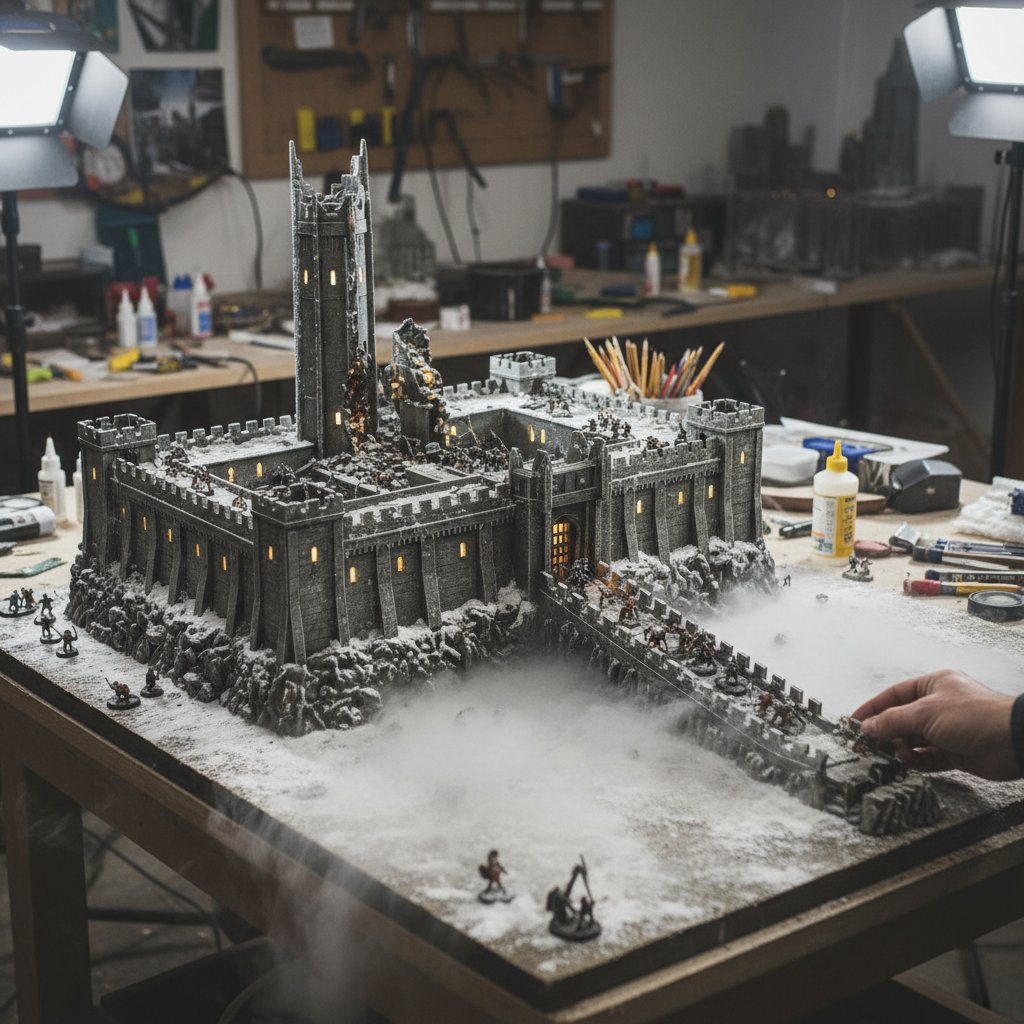 Behind the scenes with practical effects for lord of the rings movies, team building miniature Helms Deep