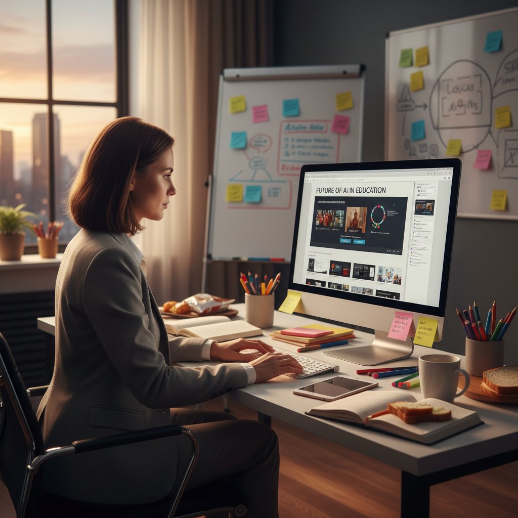 Użytkownik przygotowujący się do prezentacji przed komputerem z wyświetlonym symulatorem