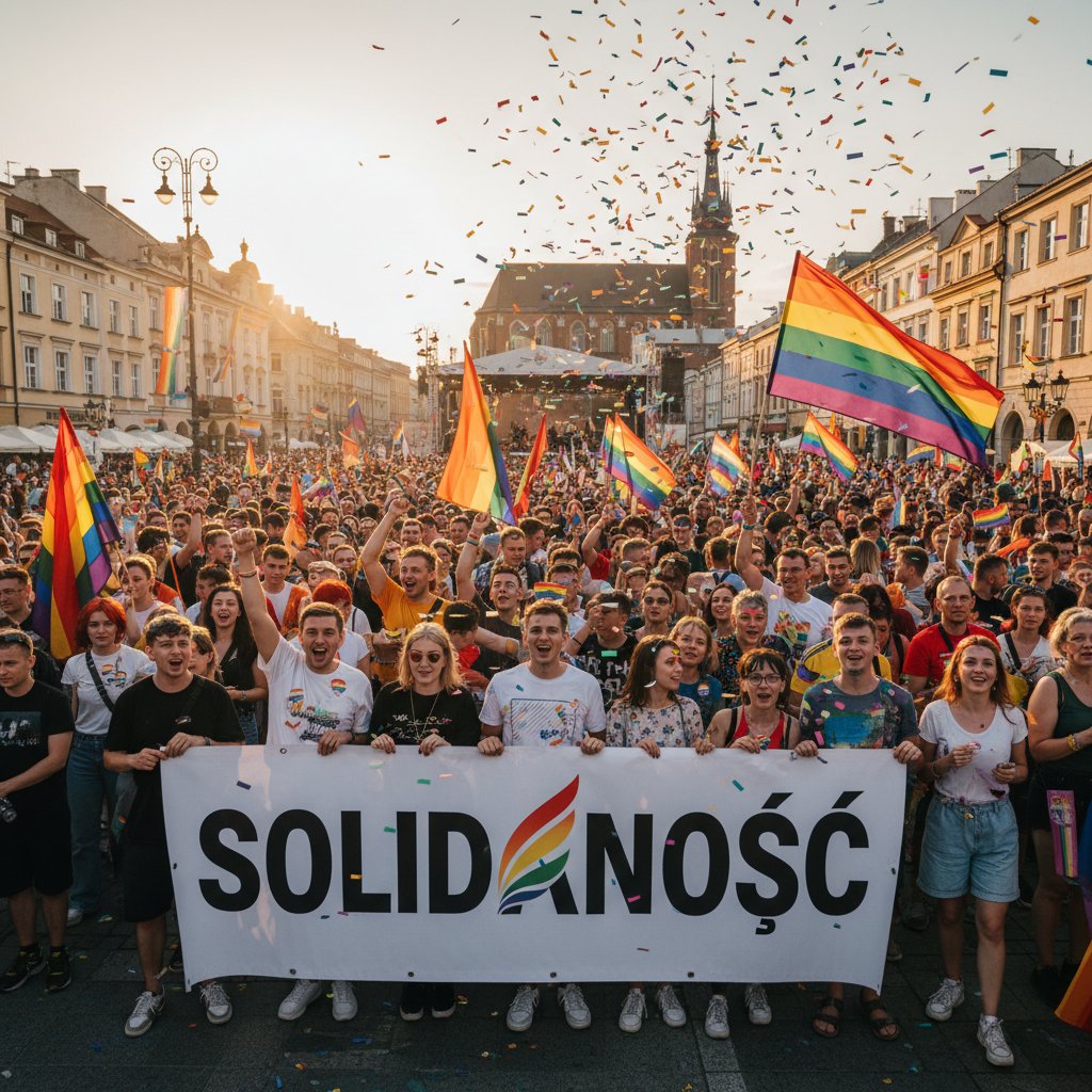 Tłum na Marszu Równości, tęczowe flagi, radość, emocje, solidarność społeczna, Polska 2025