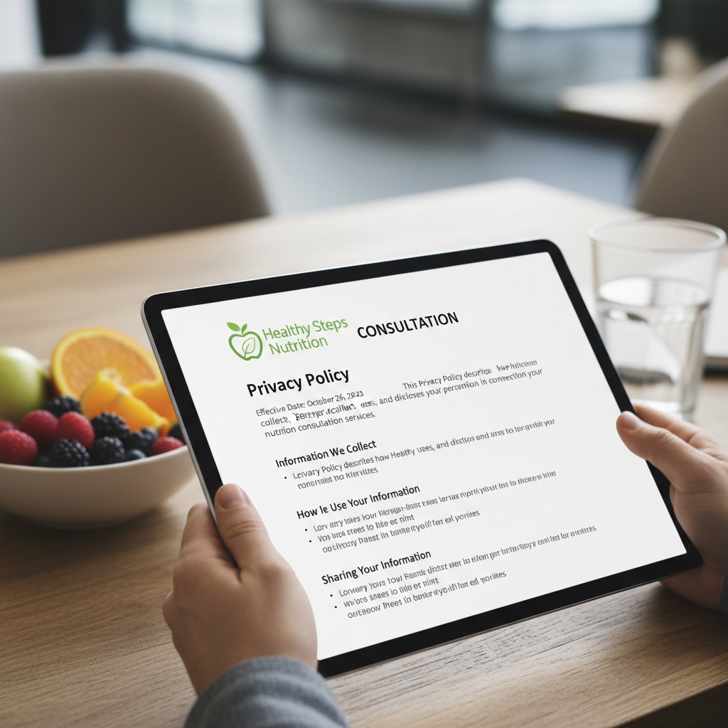 Osoba czytająca politykę prywatności na stronie konsultacji dietetycznych online