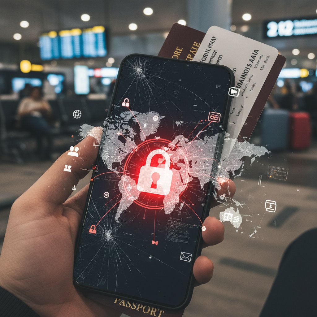 Abstract illustration of personal data leaking from a mobile device, representing privacy risks with mobile check in