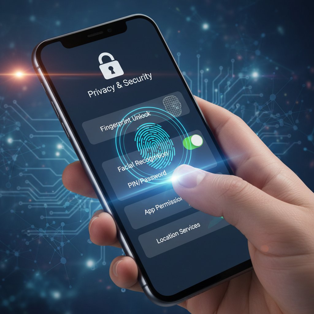 Osoba sprawdzająca ustawienia prywatności biometrii w smartfonie