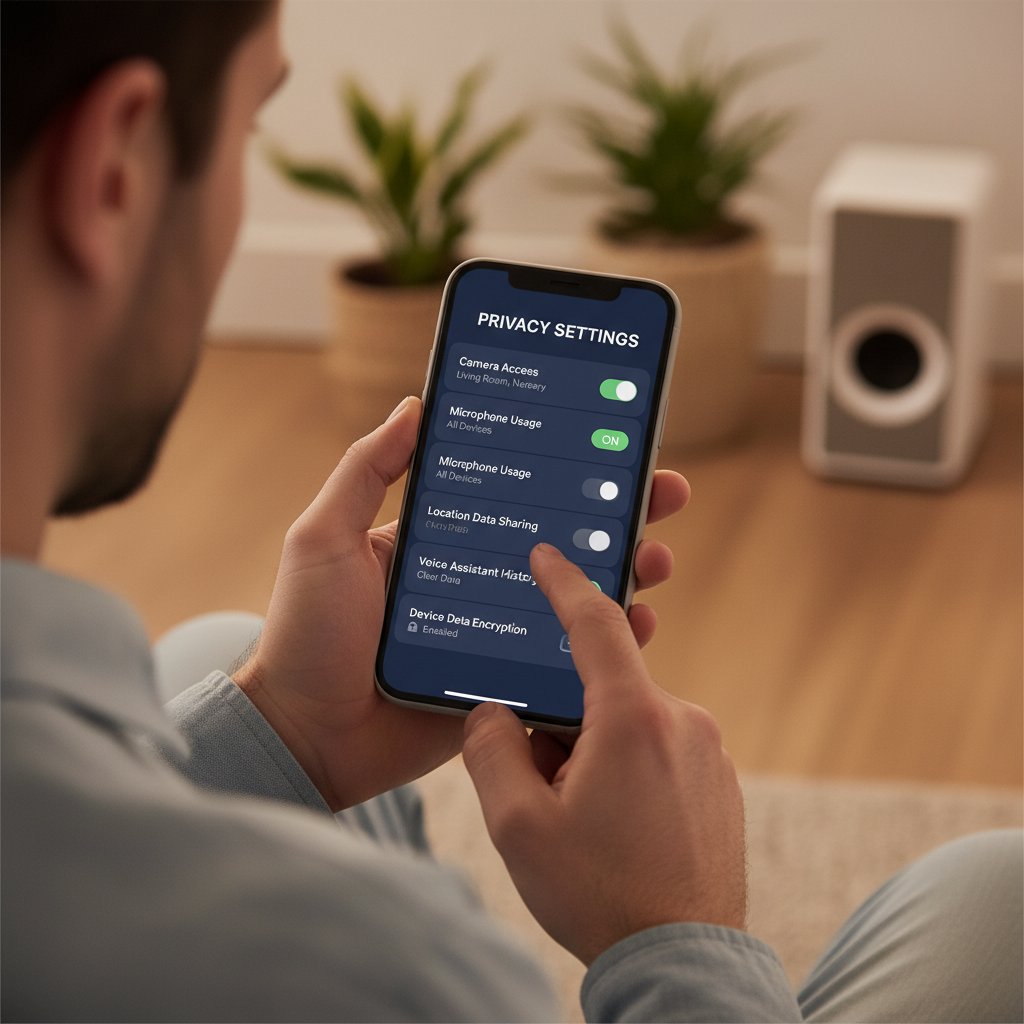 Użytkownik przeglądający ustawienia prywatności w aplikacji smart home