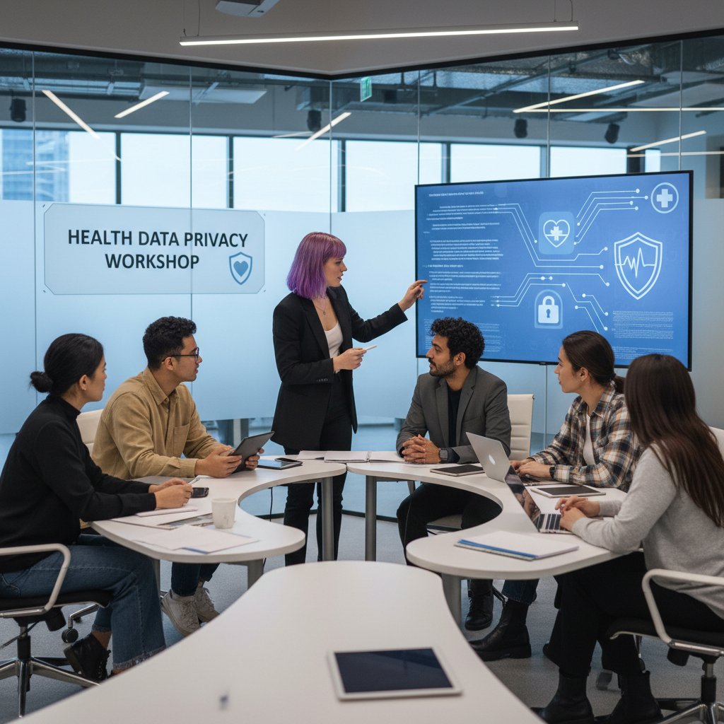 Grupa ludzi podczas warsztatów z ochrony prywatności w cyfrowym zdrowiu, różne pokolenia