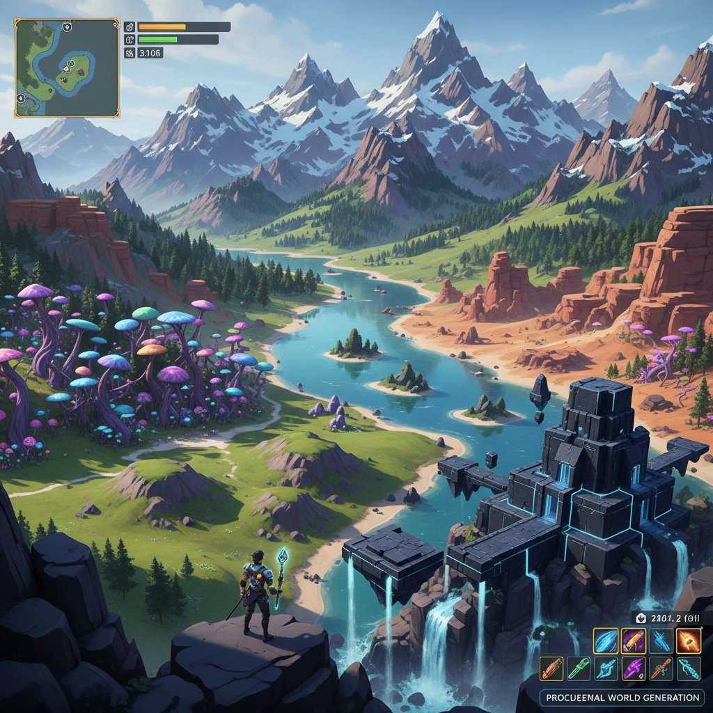 Screen z gry No Man’s Sky przedstawiający proceduralnie generowany świat