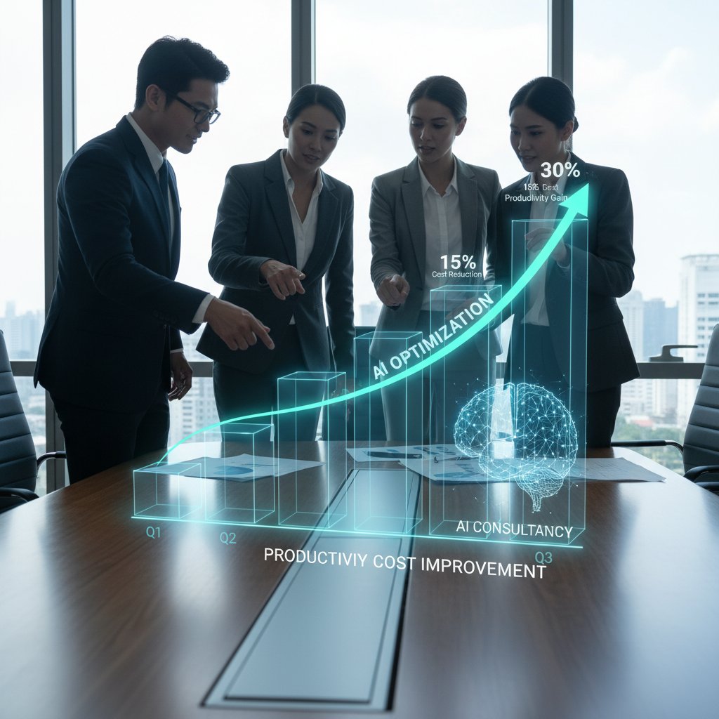 Graph illustrating productivity and cost savings after adopting AI-powered consultancy as a replacement for traditional consultancy