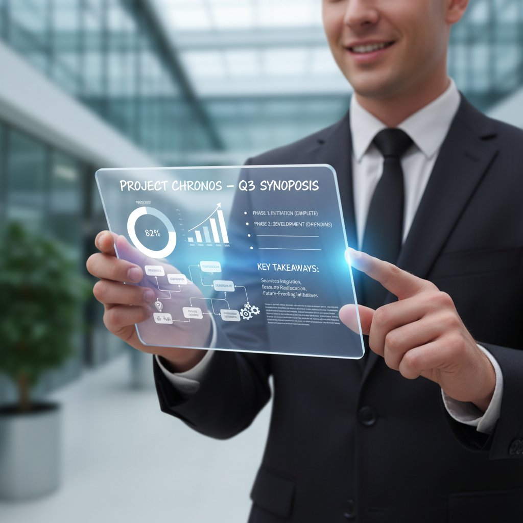 A close-up of a professional glancing anxiously at a digital summary, missing critical details in the background, illustrating the illusion of understanding in fast document analysis