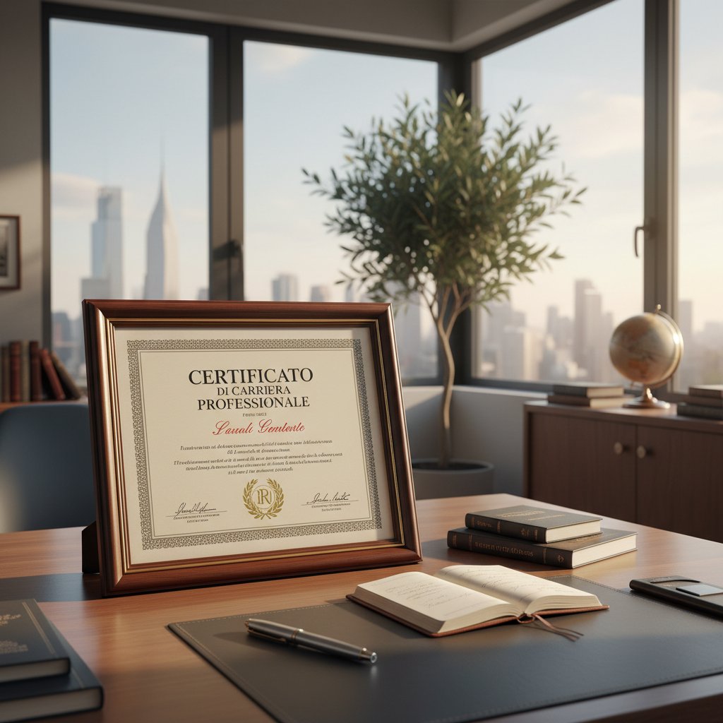 Zdjęcie profesjonalisty trzymającego włoski certyfikat językowy, biuro, satysfakcja, rozwój kariery