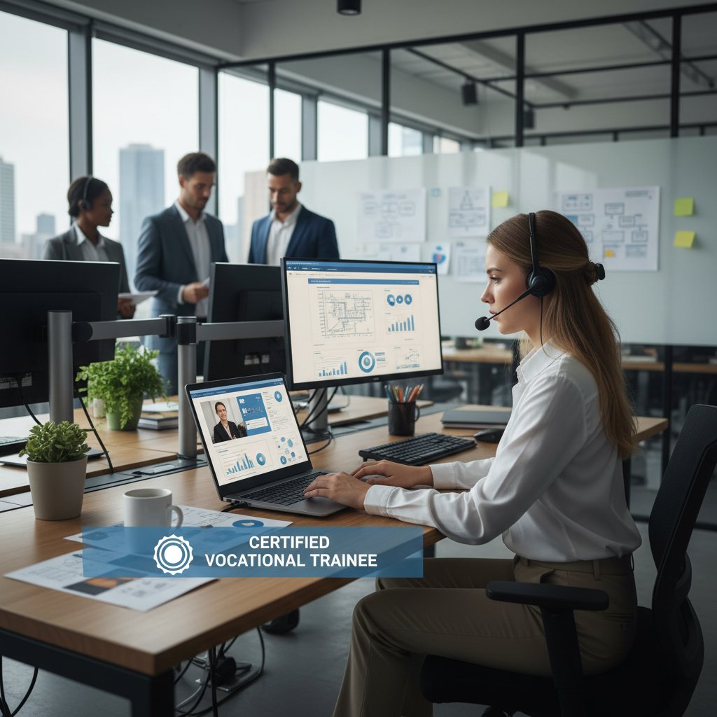 Pracownik w szkoleniu zawodowym online, profesjonalne środowisko, nauka praktyczna