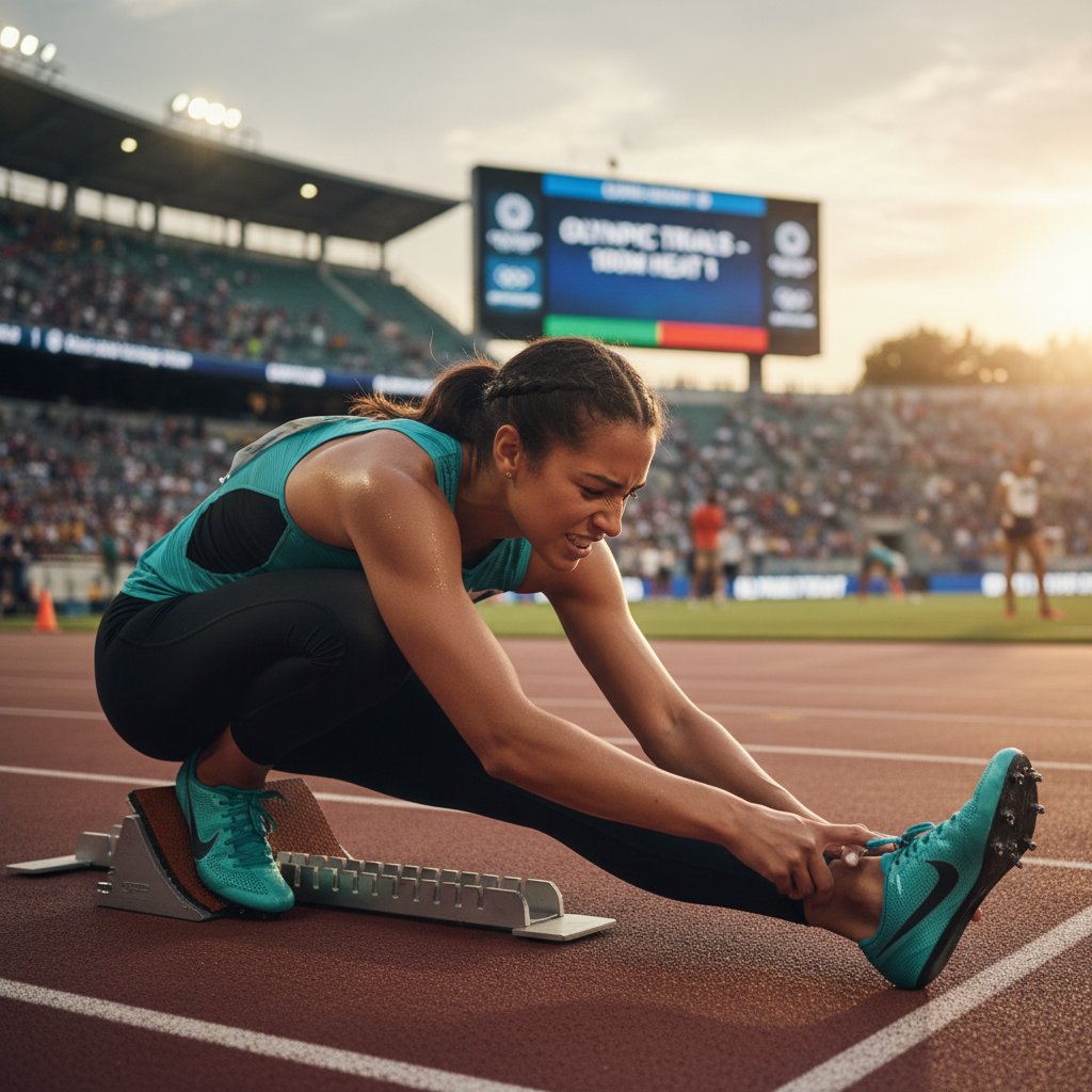 Zawodowy sportowiec rozciągający się przed ważnym wydarzeniem sportowym