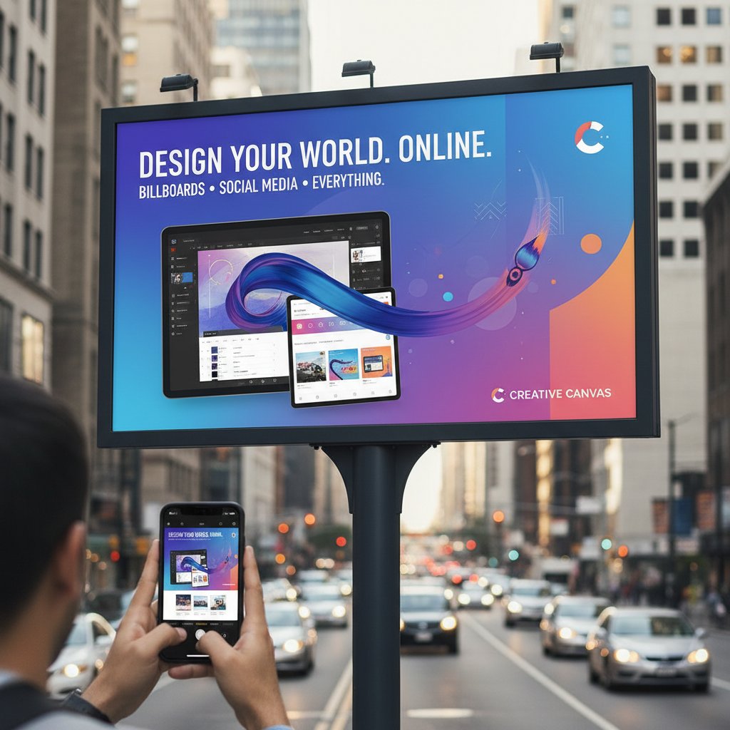 Profesjonalny projekt graficzny powstały w narzędziu online widoczny na billboardzie