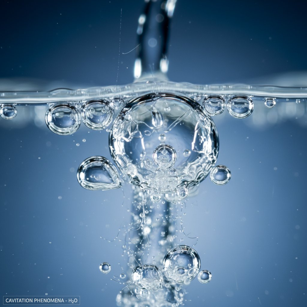 Zbliżenie na bąbelki powstające podczas kawitacji w cieczy