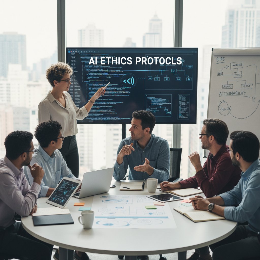 Programista analizujący kod AI podczas burzliwego spotkania zespołu etycznego