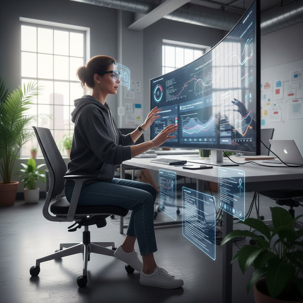 Programista analizujący scenariusz testowy na nowoczesnym interaktywnym dashboardzie, narzędzia do symulacji scenariuszy