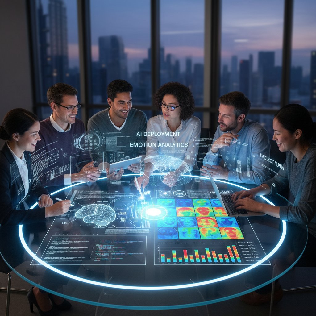 Zespół projektowy przygotowujący się do wdrożenia AI w analizie emocjonalnej