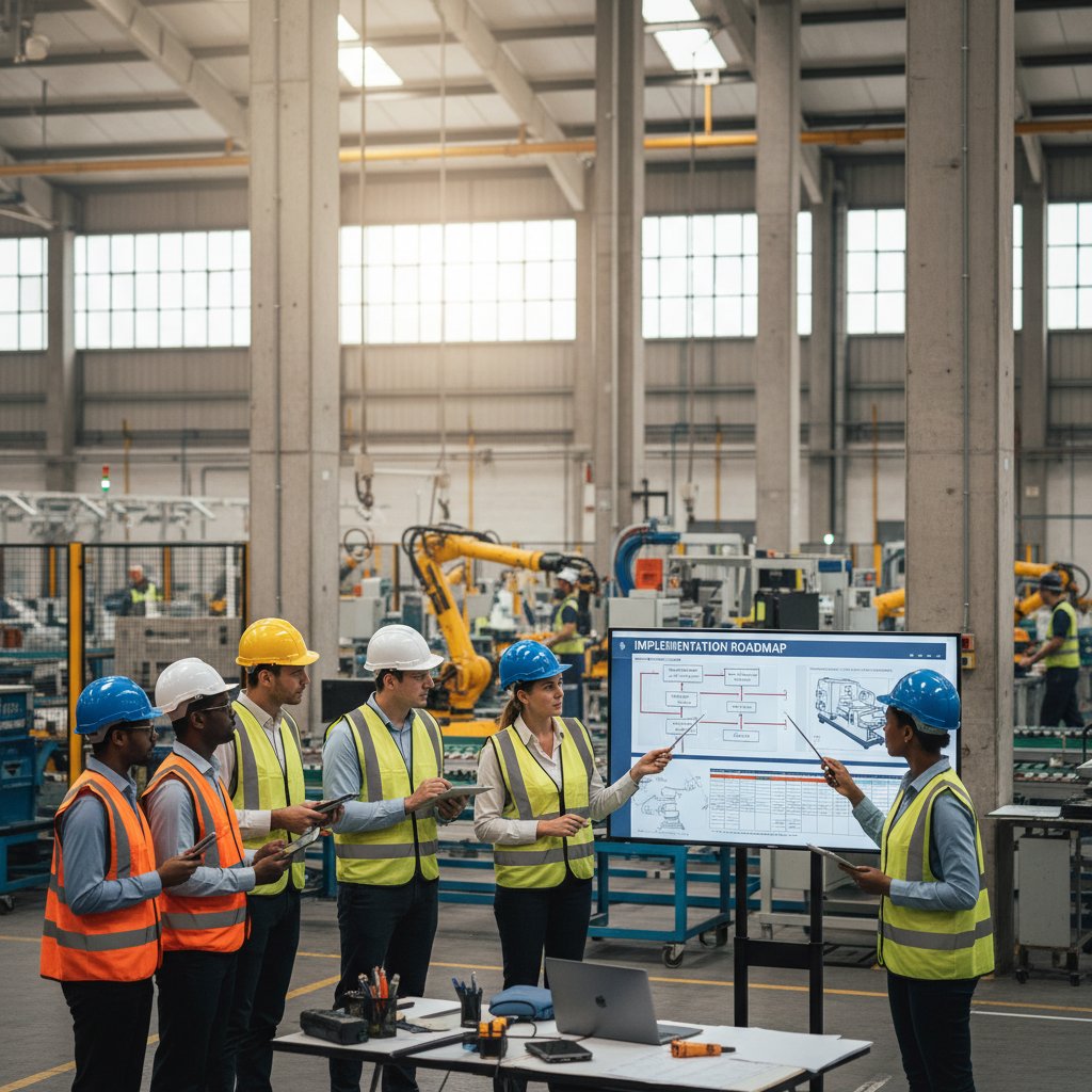 Zespół projektowy podczas warsztatów wdrożeniowych w fabryce